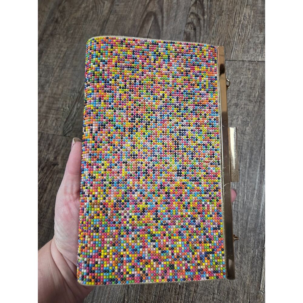 Nina NY Colorful Candy Rainbow Dot Gold Hardware Clutch Chain Purse - Picture 6 of 8